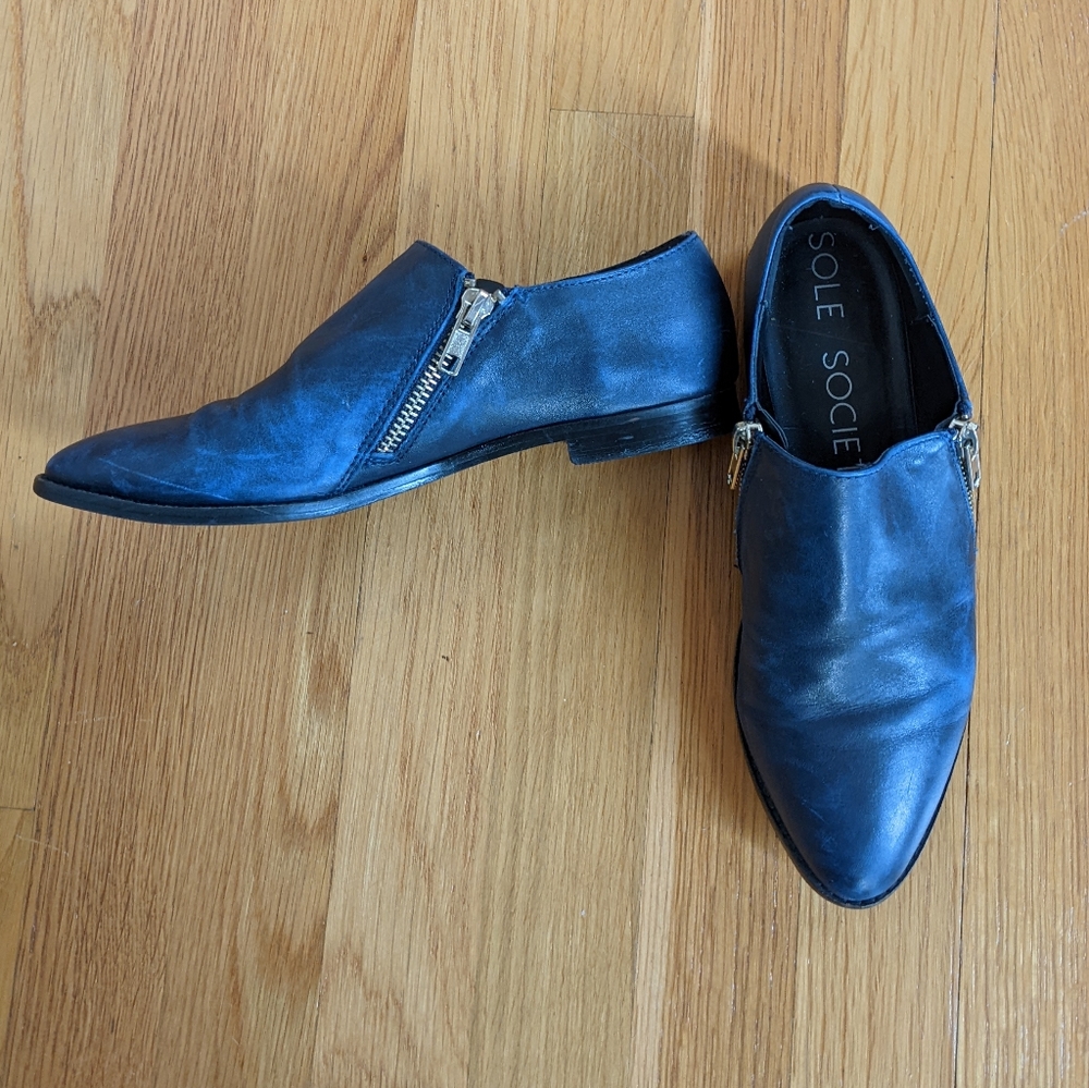 Sole Society Birch Zip Leather Loafer, Navy - 6